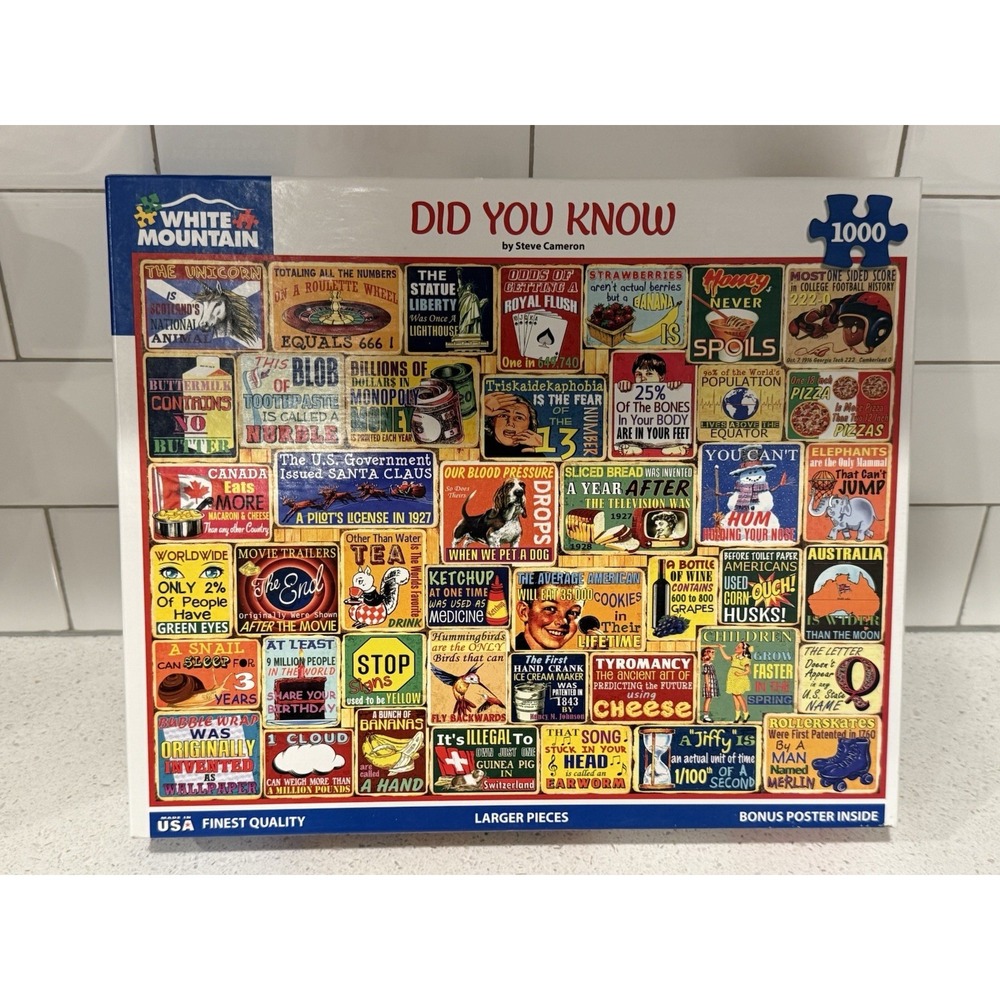 White Mountain Did You Know Jigsaw Puzzle 1000 Pc Larger Pieces New Sealed